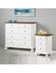 Gruppo 1 Cassettiera 2 Comodini legno bicolore bianco e noce