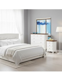 Gruppo 1 Cassettiera 2 Comodini legno bicolore bianco e noce