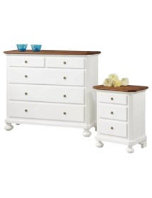 Gruppo 1 Cassettiera 2 Comodini legno bicolore bianco e noce