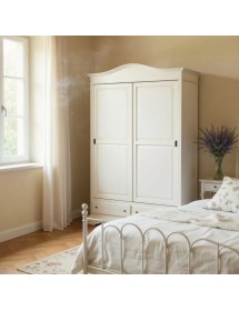 Armadio 2 ante scorrevoli legno shabby bianco anticato 180X67X225