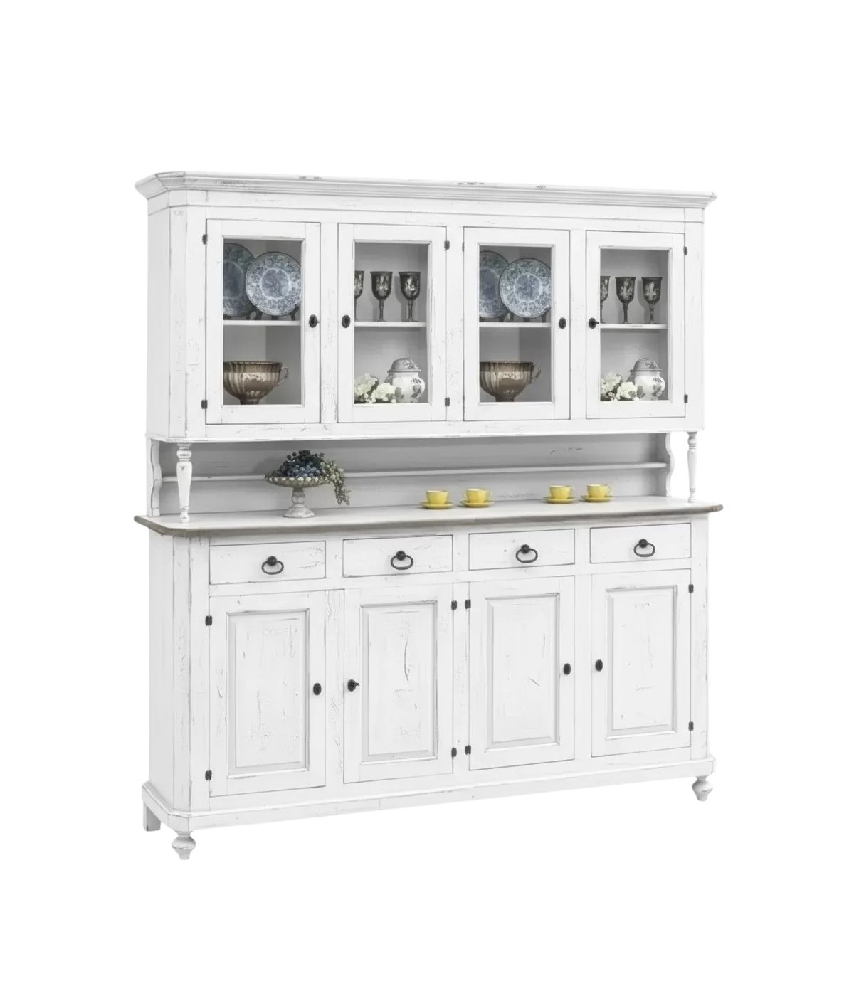 Cristalliera 4 porte legno shabby bianco consumato 196X43X208