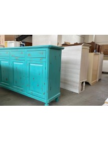 Madia credenza 3 porte legno shabby azzurro consumato 158X47X98