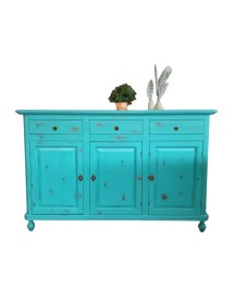 Madia credenza 3 porte legno shabby azzurro consumato 158X47X98