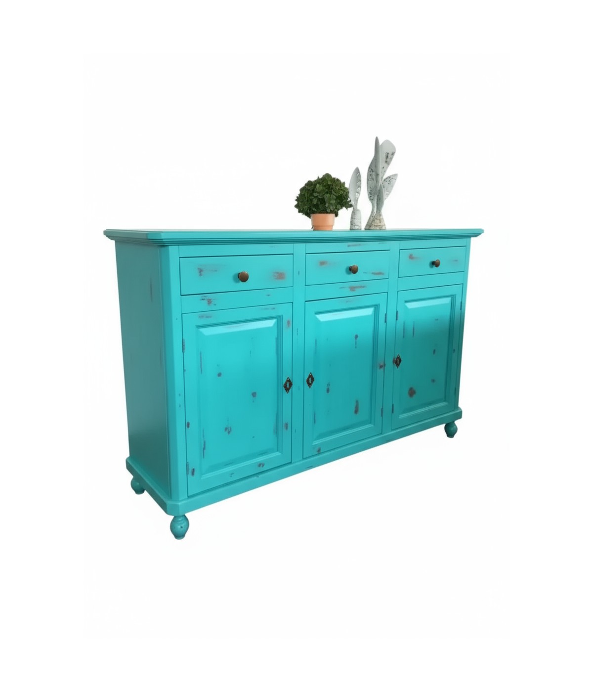 Madia credenza 3 porte legno shabby azzurro consumato 158X47X98