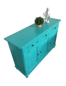 Madia credenza 3 porte legno shabby azzurro consumato 158X47X98