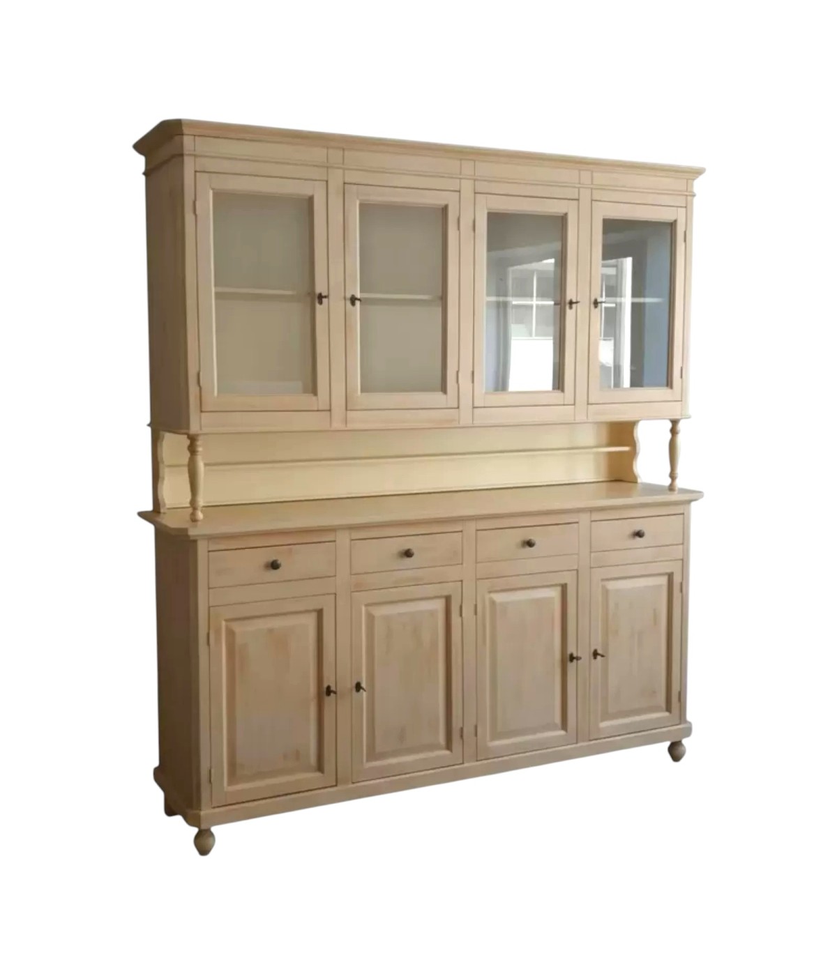 CRISTALLIERA 4 PORTE LEGNO SHABBY AVORIO PATINATO 196X43X208H