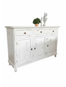 Madia credenza 3 porte legno shabby bianco consumato 158X47X98