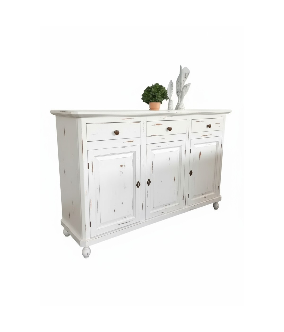 Madia credenza 3 porte legno shabby bianco consumato 158X47X98