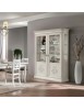 Vetrina classica 2 porte intarsio legno bianco anticato rilievi 162X54x217