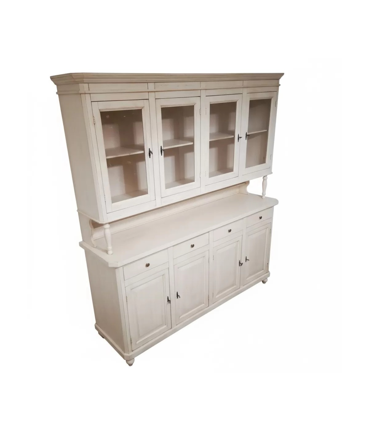 CRISTALLIERA ARTE POVERA 4 PORTE LEGNO SHABBY BIANCO ANTICATO 196X43X208H (736)