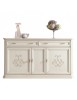 Credenza classica 3 porte 2 cassetti legno bianco anticato rilievo 196X50X110