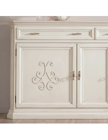 Credenza classica 3 porte 2 cassetti legno bianco anticato rilievo 196X50X110