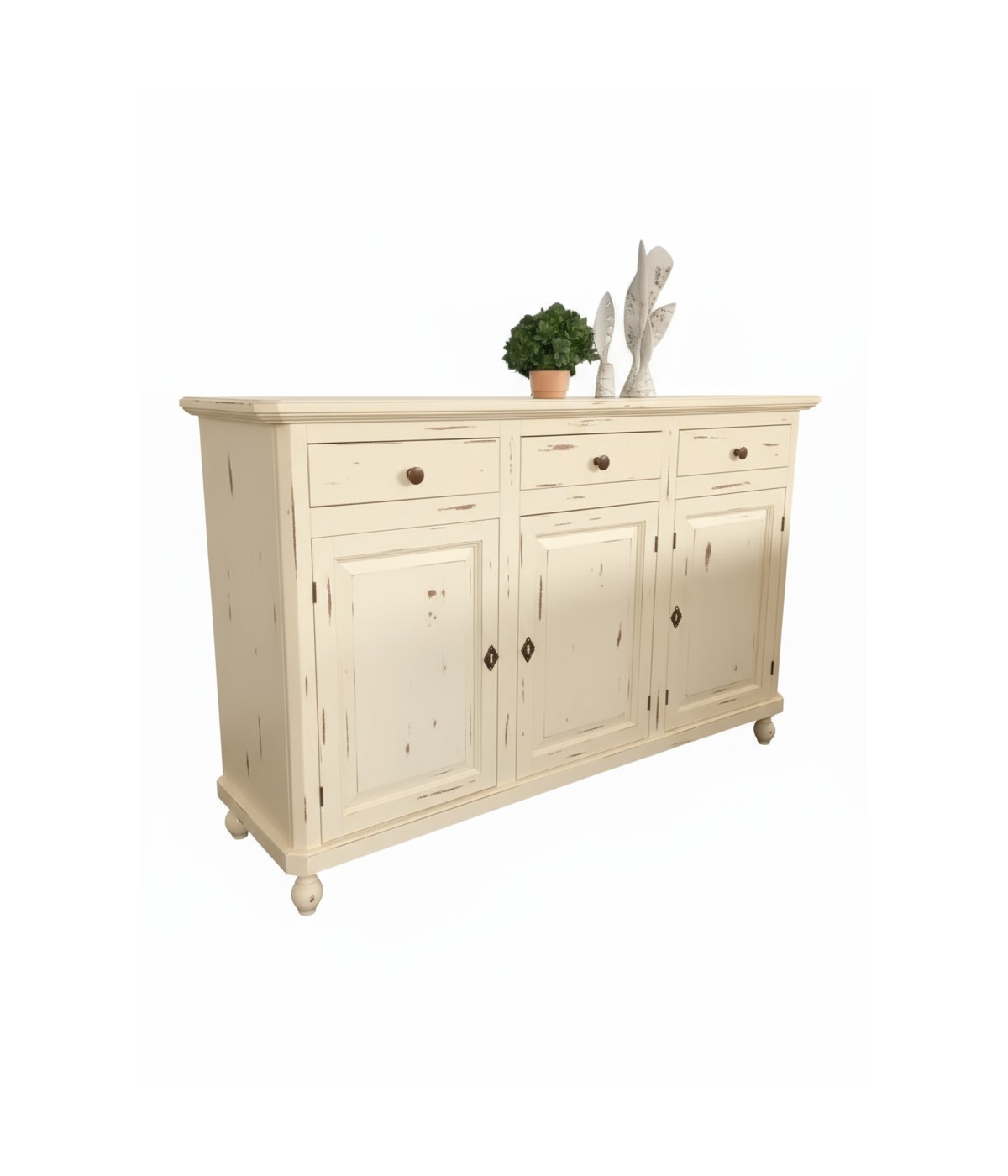 Madia credenza 3 porte legno shabby avorio consumato 158X47X98