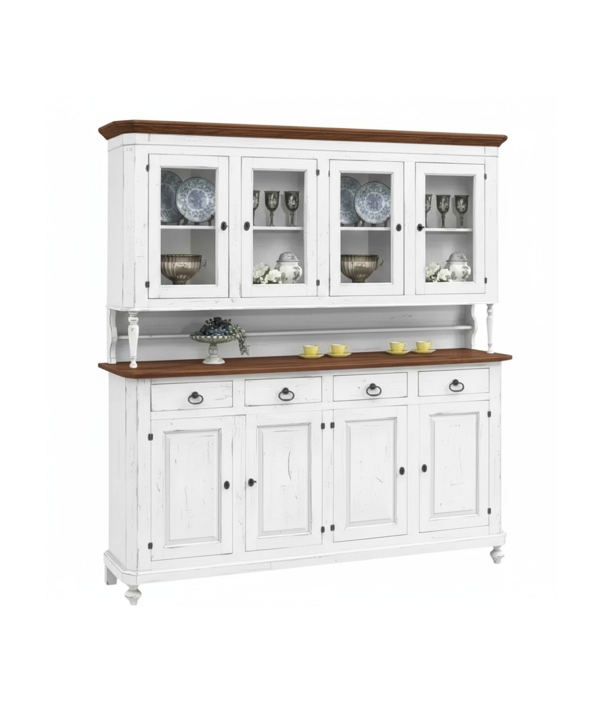 Cristalliera 4 porte legno shabby bianco consumato noce 196X43X208