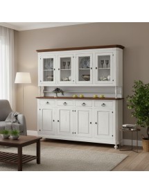 Cristalliera 4 porte legno shabby bianco consumato noce 196X43X208