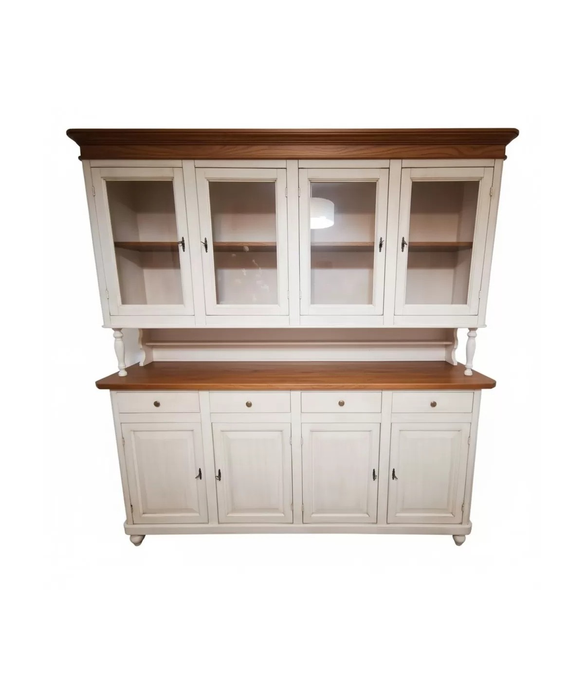 Cristalliera 4 porte legno shabby bianco anticato noce 196X43X208