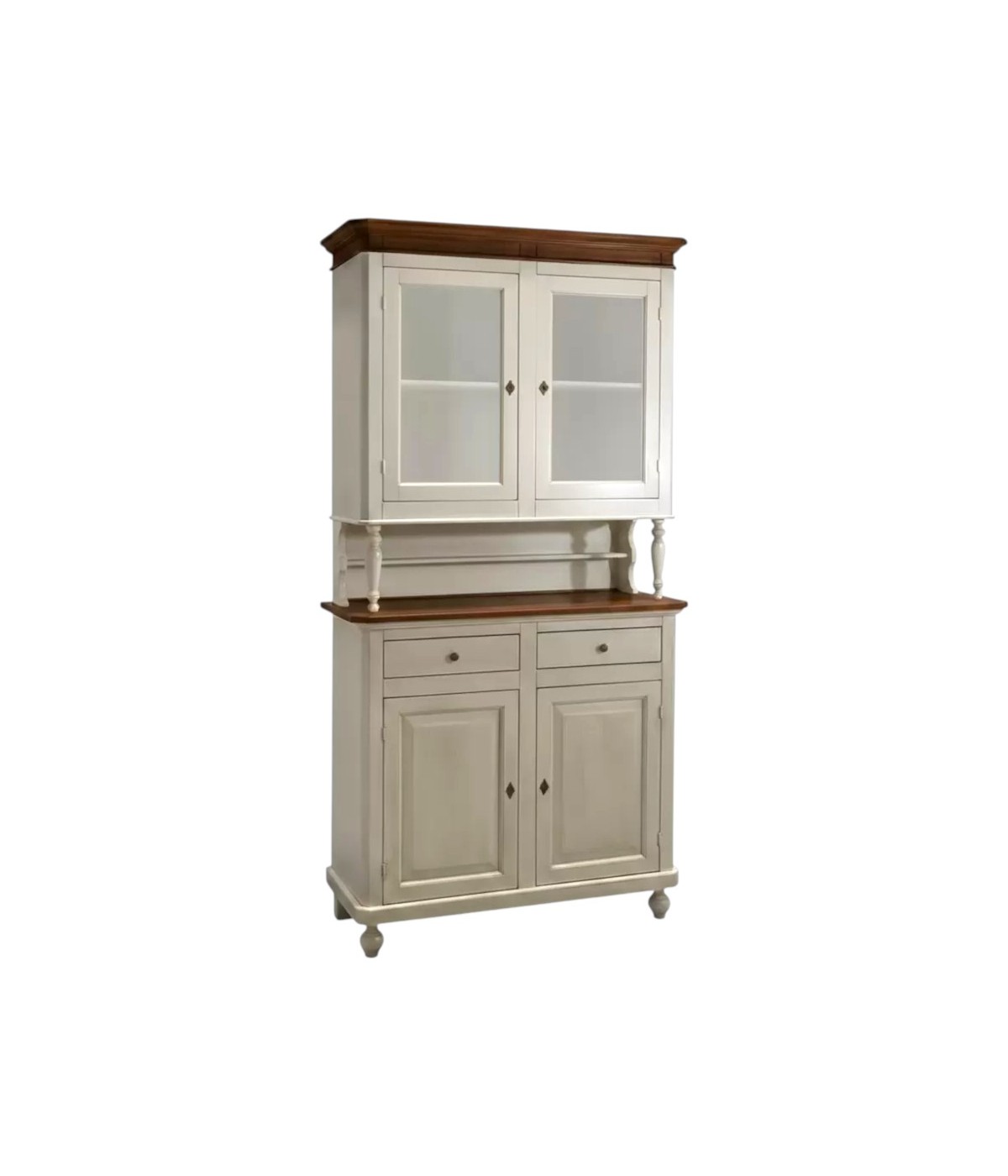 Cristalliera 2 ante legno shabby bianco anticato noce 104X43X205