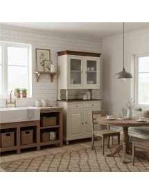 Cristalliera 2 ante legno shabby bianco anticato noce 104X43X205