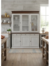 Cristalliera 3 porte shabby legno bianco anticato noce 156X42X205