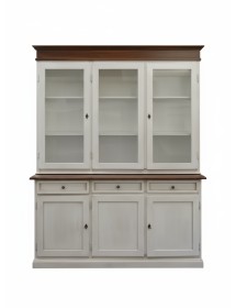 Cristalliera 3 porte shabby legno bianco anticato noce 156X42X205