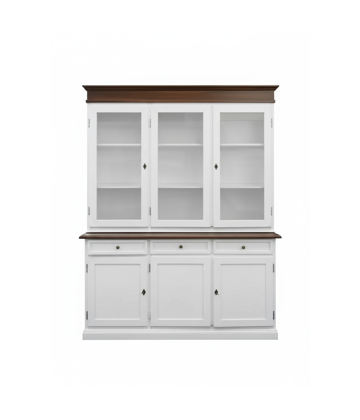 Cristalliera 3 porte shabby legno bianco bicolore noce 156X42X205