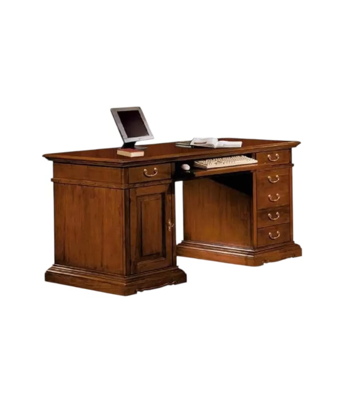 MOBILI 2G - SCRIVANIA PORTA PC ARTE POVERA IN LEGNO TINTA NOCE 160X80X87 vista frontale