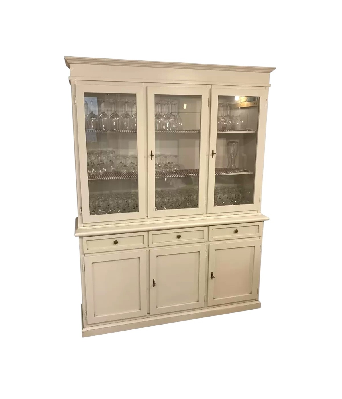 CRISTALLIERA LEGNO ARTE POVERA BIANCO ANTICATO 156X42X205