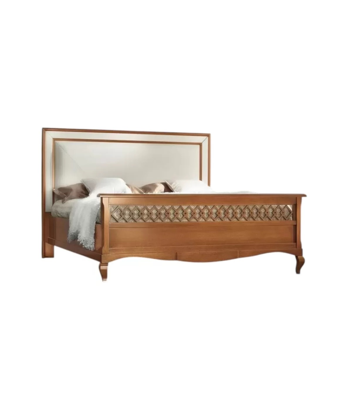MOBILI 2G - Letto matrimoniale Classico imbottito ecopelle Legno bassano 182x215x130 vista frontale