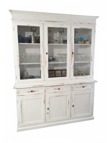 Cristalliera 3 porte legno shabby bianco consumato 156X42X205