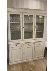 Cristalliera 3 porte legno shabby bianco consumato 156X42X205