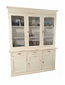 Cristalliera 3 porte legno shabby avorio consumato 156X42X205