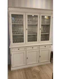 Cristalliera 3 porte legno shabby avorio consumato 156X42X205