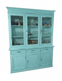 Cristalliera 3 porte legno shabby azzurro consumato 156X42X205