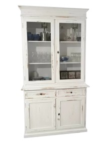 Cristalliera 2 porte 2 cassetti arte povera legno bianco consumato 105x42x206
