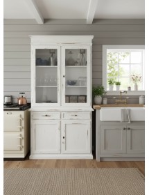 Cristalliera 2 porte 2 cassetti arte povera legno bianco consumato 105x42x206