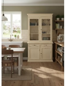 Cristalliera 2 porte 2 cassetti arte povera legno avorio consumato 105x42x206