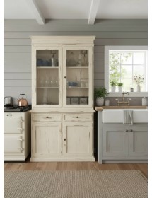 Cristalliera 2 porte 2 cassetti arte povera legno avorio consumato 105x42x206