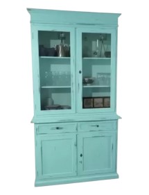 Cristalliera 2 porte 2 cassetti arte povera legno azzurro consumato 105x42x206