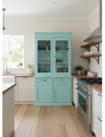 Cristalliera 2 porte 2 cassetti arte povera legno azzurro consumato 105x42x206