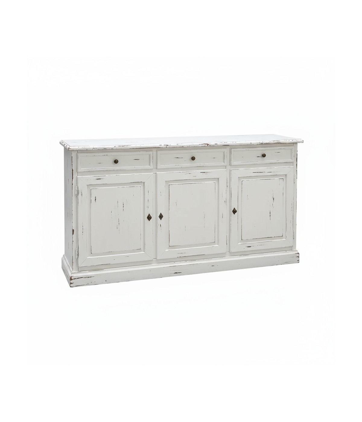 Madia credenza 3 porte legno shabby bianco consumato 156x42x85