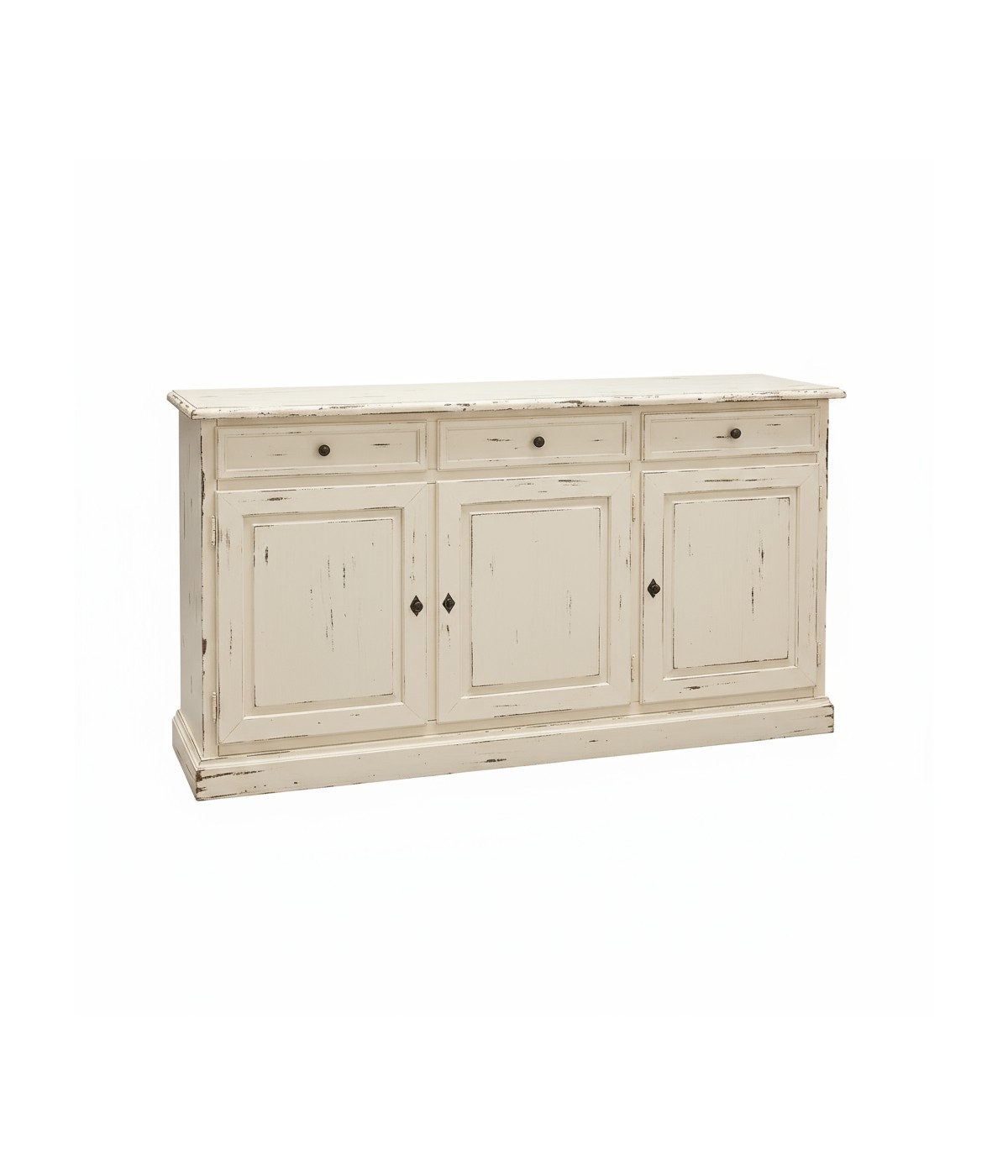 Madia credenza 3 porte legno shabby avorio consumato 156x42x85