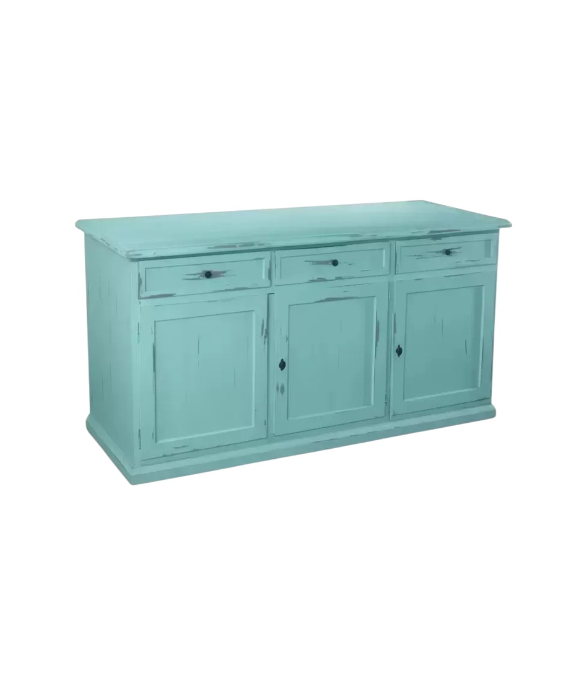Madia credenza 3 porte legno shabby azzurro consumato 156x42x85