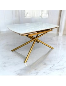 Tavolo moderno allungabile piano ceramica effetto marmo gambe oro 130x90x78