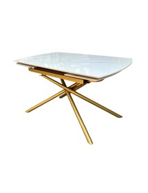 Tavolo moderno allungabile piano ceramica effetto marmo gambe oro 130x90x78