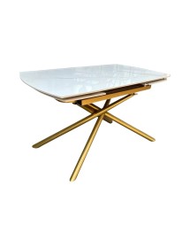 Tavolo moderno allungabile piano ceramica effetto marmo gambe oro 130x90x78
