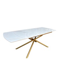 Tavolo moderno allungabile piano ceramica effetto marmo gambe oro 130x90x78