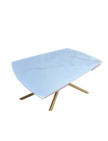 Tavolo moderno allungabile piano ceramica effetto marmo gambe oro 130x90x78