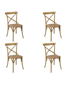 MOBILI 2G - SET 4 Sedie Cross Bistrot shabby vintage legno Olmo seduta rivestita Rattan naturale VISTA FRONTALE