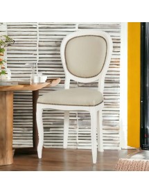 Sedia shabby legno imbottita ecopelle beige 50x47x100