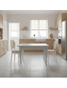 Set tavolo bianco gamba tornita 100x70 120x80 140x80 160x85 allungabile con 4/6 sedie floreale